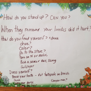 More List of questions that preschoolers had for a quad amputee