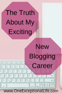 pink room with white lapto and in magenta stop signs the truth about my exciting new blogging career