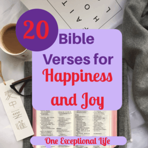 open Bible, glasses and coffee, 20 bible verses for happiness and joy, one exceptional life