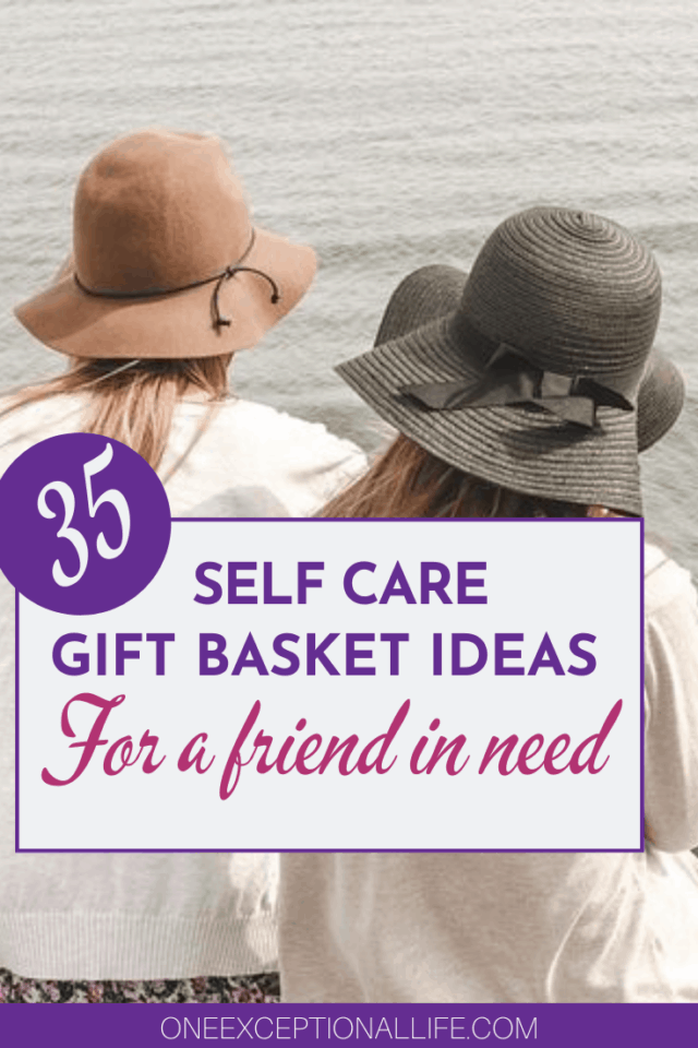 friends sitting on dock, self care gift basket