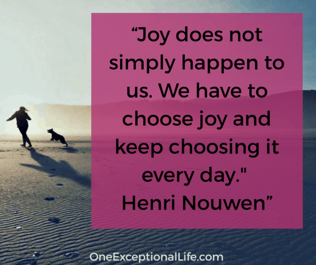 woman and dog running on sand, henri nouwen quote, choosing joy quotes