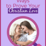 purple background, mom and daughter showing Christian love pic inside magnifying glass