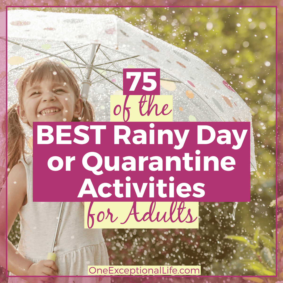 happy little girl with umbrella in rain, rainy day activities for adults