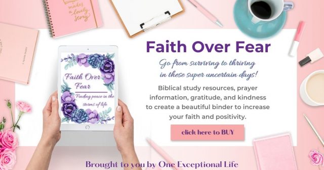 faith over fear digital product held in women's hands, pink desk accessories