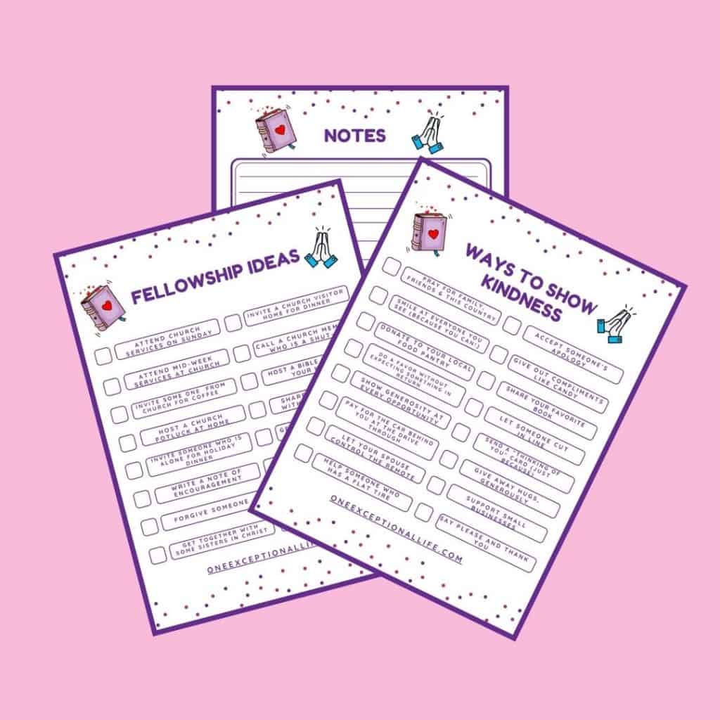 fellowship and kindness ideas, notes, pink background