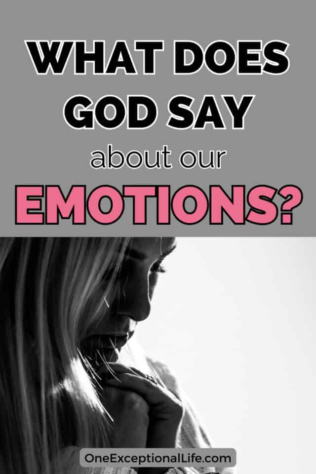 woman with head bowed in prayer, what does God say about emotions? Emotions of the Bible,  Gray background